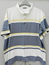 TU MAN - men's White, Blue & Yellow Striped Short Sleeved Polo Shirt - Size XXXL