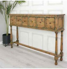 Rustic Farmhouse Aged Oak 6 Drawer Slim Hall Console Table
