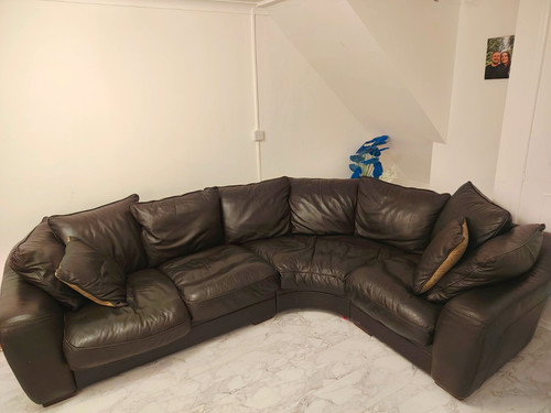 Brown leather corner sofa - leather,