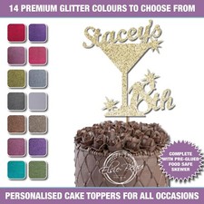 40th 50th 60th CHAMPAGNE Birthday Glitter Cake Topper Personalised any age 07
