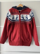 Cotton Traders Mens Red Faux Fur Lined Christmas Reindeer Zip Up Hoodie Small