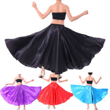 Girl Satin Long Full Circle Skirt Flamenco Skirt Gypsy Latin Skirt Jazz CostumeS