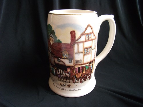 Pottery tankard with masonic - pottery,