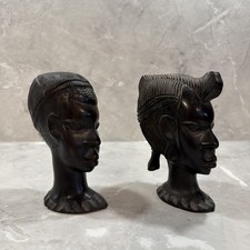 Vintage African Wood Carving Busts Ebony African Art Handmade 6” High
