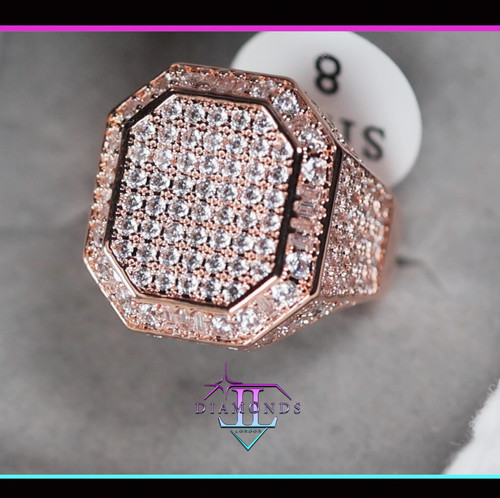 Mens rose gold iced out - ring, |