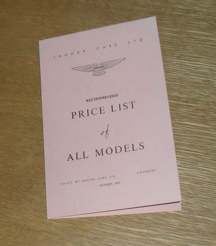 Jaguar price list 1969 xj6 - -,