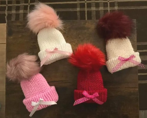 Hand knitted dolls hats - hand, x4