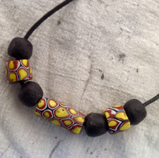 Cord necklace with antique Venetian trade beads for men or women