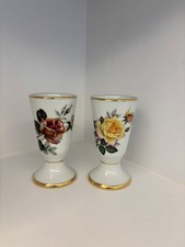 LIMOGES - FRANCE - 2 x ROSE PATERN VASES -  HEIGHT: 13.2  cm