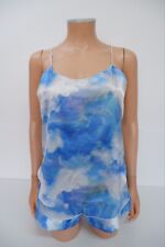 Victorias Secret Womens Satin Pyjamas Pj Set Size XS Top Shorts Blue Cloud Print