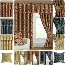 New Modern Ready Made Jacquard Pencil Pleat Georgia Pair Pelmet Curtain Tie-Back