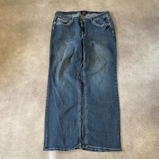 Earl Jeans Womens 34" Vintage Straight Fit Y2K Denim Embezzled Pants, Blue