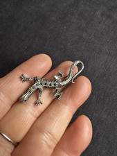 Vintage Silver Mark Sterling Silver Sapphire Paving Lizard Brooch