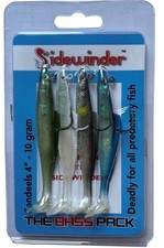 Sidewinder Lures Bass Pack Sandeel Fishing Lures 4" 4 Lures Per Pack