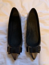Ladies Laura Ashley Pewter Black Bow Slip On Shoes Flats Pumps UK 4 Leather Gorg