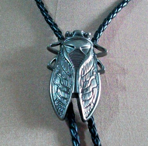 Silver cicada bolo tie - silver,