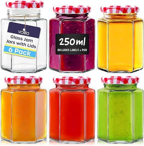 Hexagonal jars glass jam - jars,