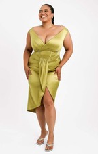 ASOS Curve Womens Green Satin Midi Dress RRP £46