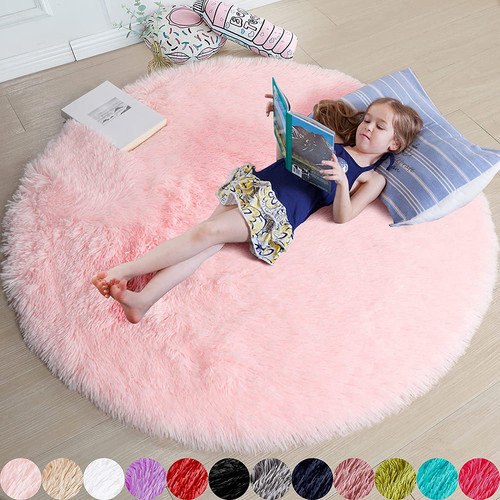 Pink round rug - round, fluffy