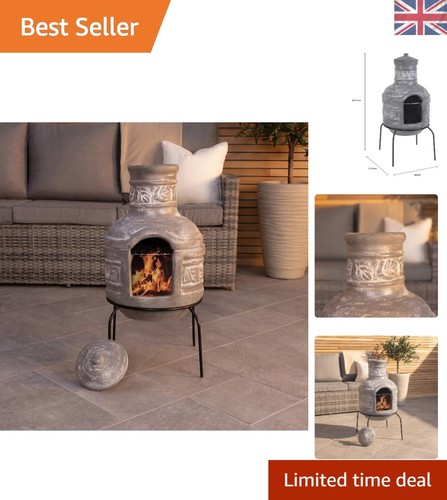 Leaf motif clay chiminea bbq - clay,