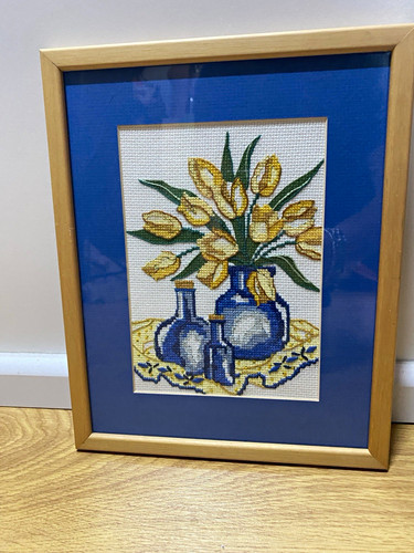 Framed cross stitch picture - framed,