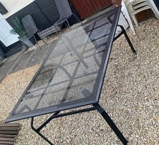 Large Rectangular Black Iron Glass Top Garden Table With parasol Holder 170x105
