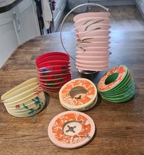 6 Vintage Chinese Paper Lanterns Accordion Floral Print VGC