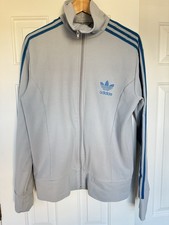 Adidas Track Top Jacket Grey Blue LARGE Retro Beckenbauer Firebird Rare Logo TT
