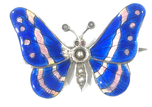 Silver enamel butterfly brooch - enamel,