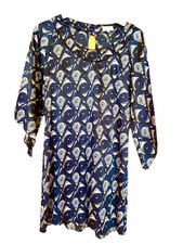 RONIT ZILKHA shift top silky navy blue cocktail party dress - 14 UK 