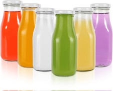 6 Pack 11 oz / 330 ml Clear Glass Milk Bottles with Lids (Tinplate). Glass Drin