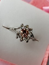 Dainty Silver Tone Stackable Ring Faux Sparkly Cubic Zirconia Gift Boxed Size P