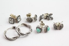 Sterling Silver Pandora Earrings Signed Branded Birthstone Hoops Stone Set x 6