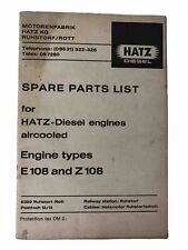 Hatz Spare Parts List Catalogue E 108 Z 108 Air cooled Diesel Engines