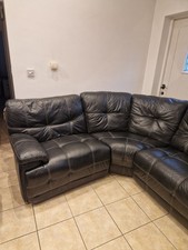 REAL LEATHER 5 SEAT BLACK CORNER SOFA