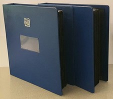 Two Unusual 3 ring blue Chapman stamp albums with c 70 vario type stockcards