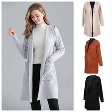 Women Ladies Cable Knit Pocket