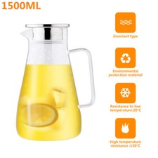 1.8L Glass Pitcher Water Jug Borosilicate Glass Carafe With Stainless Steel Lid
