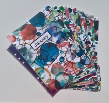 A5 Filofax Organiser Dividers - Bright Multi-Coloured Monthly Design - Laminated