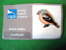 RSPB Charity Metal Enamel Pin Badge Chaffinch Bird On gnah Card