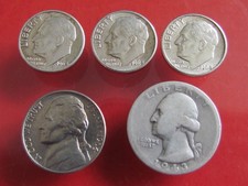 USA ( 1943-64 ) 3X1 DIME SILVER UNC ,1964 FIVE C NICKEL UNC QUARTRE SILVER COINS