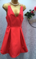 New TopShop Size 14 Lipstick Red Strap Pleated Flare Above Knee Party Dress