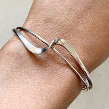 HALLMARKED Solid Silver Asymmetrical Bangle Sterling 925 Bracelet Gift For Woman