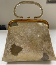Vintage Gold Coluored Handbag Leaf Detail, Lucite Handle, Eli Rosenberg, Miami