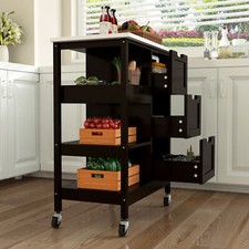 Mobile Kitchen Island Cart Waterproof Dining Trolley 3 Tier Drawer Storage Shelf