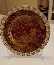 Crown Derby Heraldic Maroon Gold Aves Birds Of Paradise 21.5cm Salad Plate