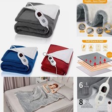 LUXURIOUS ELECTRIC HEATED THROW SOFT FLEECE GREY OVER BLANKET DIGITAL CONTROLLER