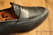 Santoni Black Woven Leather