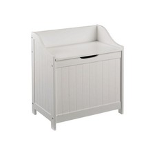 60L Monks Bench Style Laundry Box White MDF Linen Storage Bin