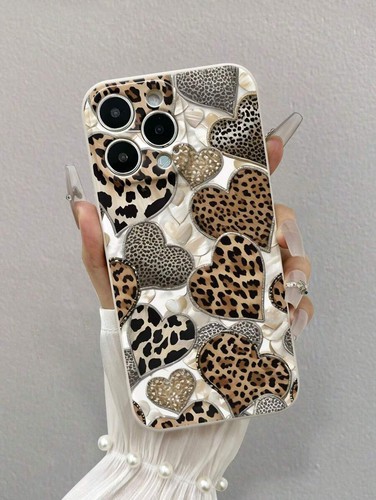 Leopard print heart phone case - print,